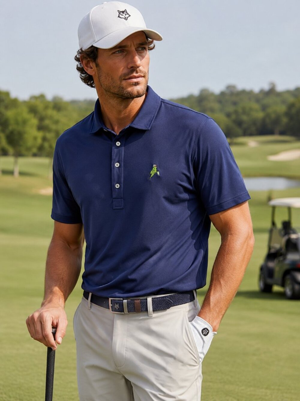 Greyson Parrot Logo Golf Polo XL Navy Performance Stretch Quiet Luxury Shirt